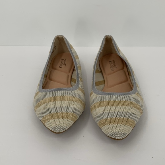 Market & Spruce Keeley woven knit ballet flat stripe stretch shoe tan gray new 6 - Picture 3 of 7